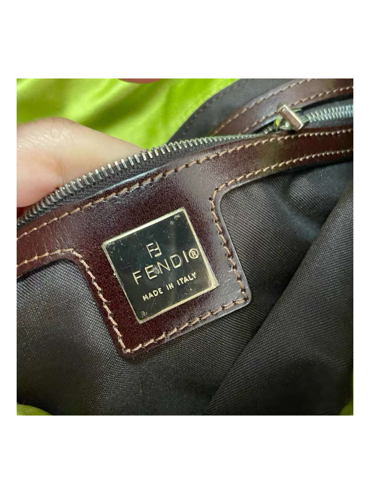 Fendi Vintage Hand-Beaded Silk Baguette Bag Rare Collector Edition Green Satin Embellished Shoulder Bag