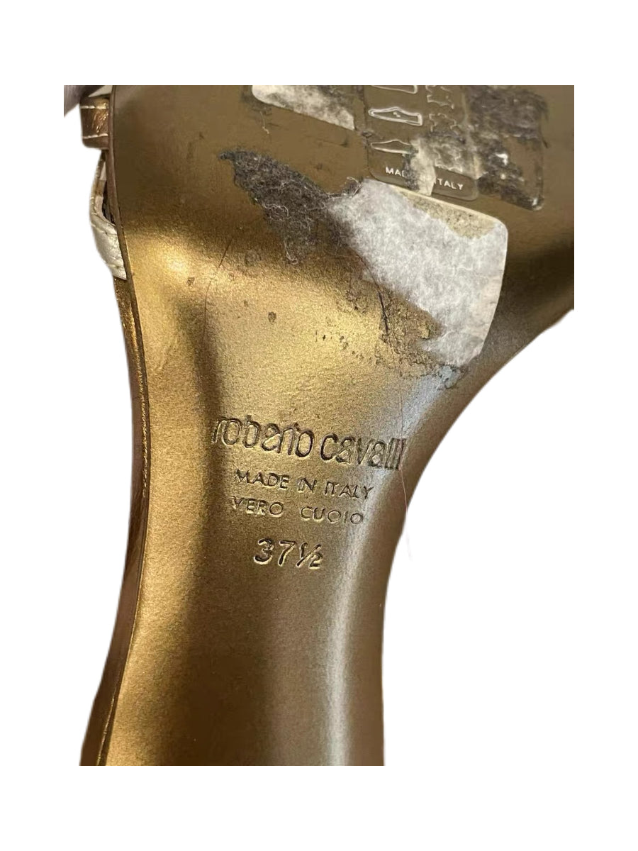 Roberto Cavalli Gold Jewel Embellished Strappy Heels Runway Vintage Rare Italian Leather Sandals