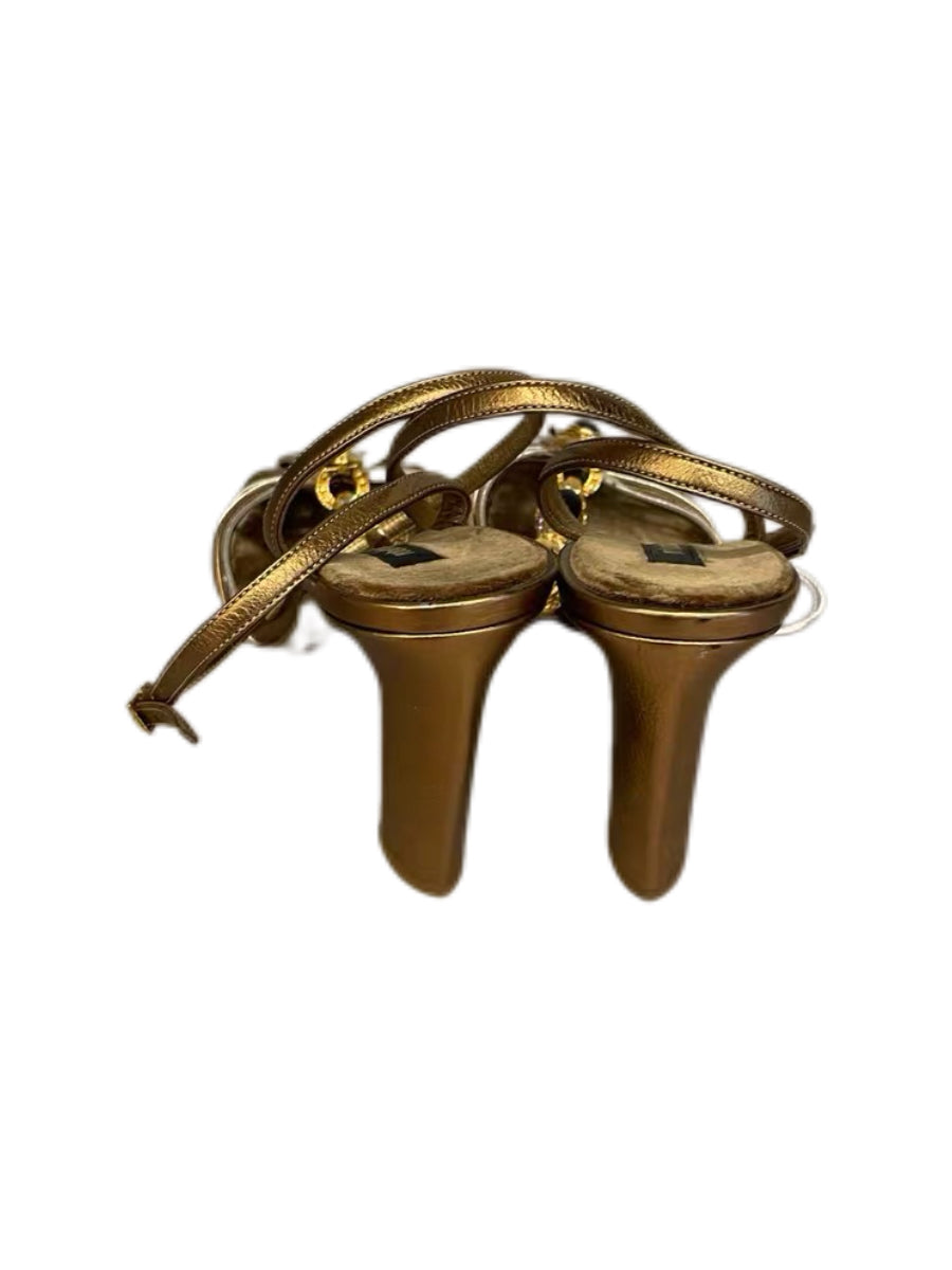 Roberto Cavalli Gold Jewel Embellished Strappy Heels Runway Vintage Rare Italian Leather Sandals