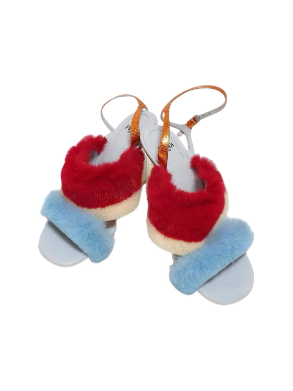 Fendi S/S 2022 Runway Fur Trim Sculptural Wedge Sandals Multicolor Mink Acrylic Heel Statement Heels