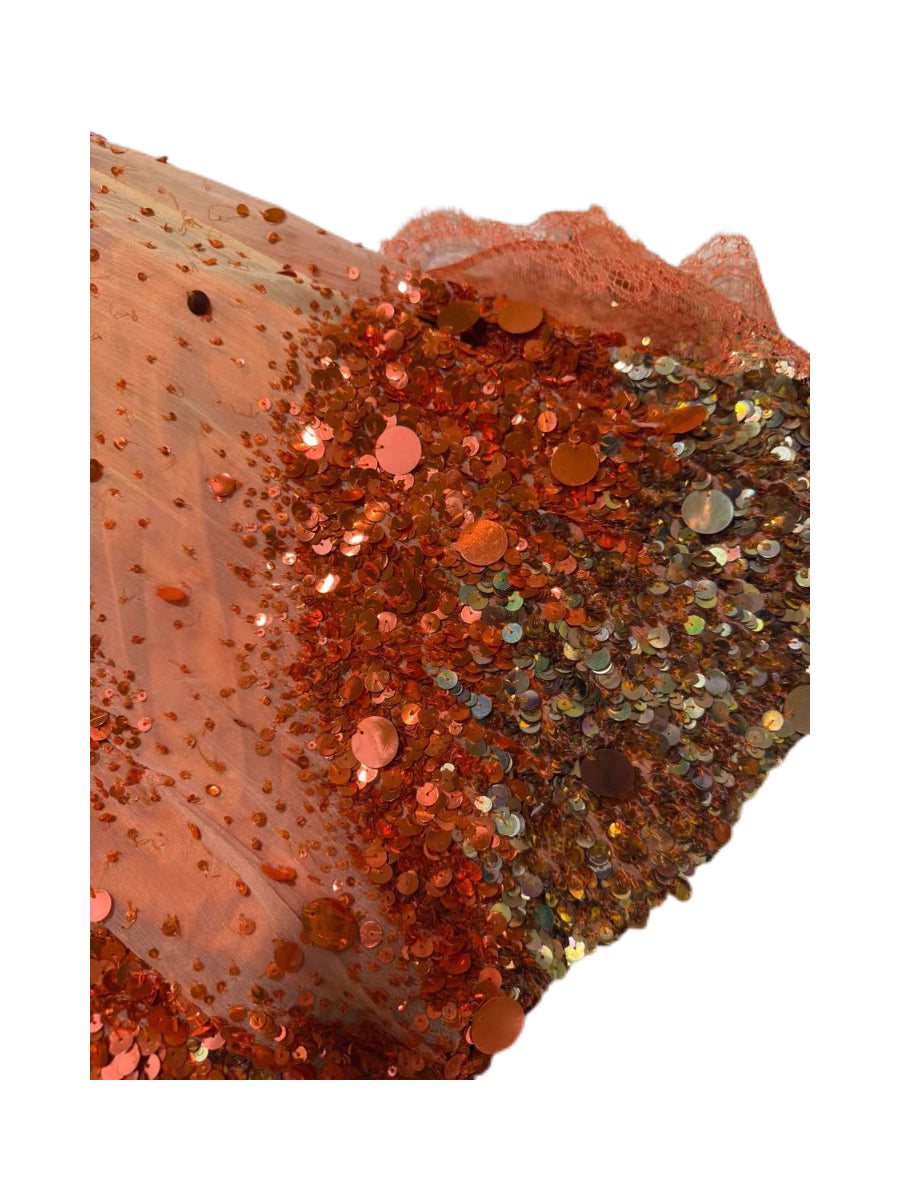 Dolce & Gabbana Vintage Silk Sequin Dress Orange Lace Slip Dress Handmade Couture Evening Dress