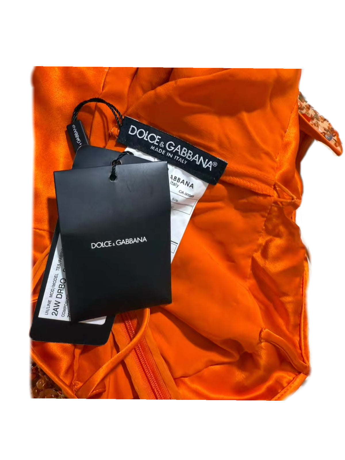 Dolce & Gabbana Vintage Silk Sequin Dress Orange Lace Slip Dress Handmade Couture Evening Dress