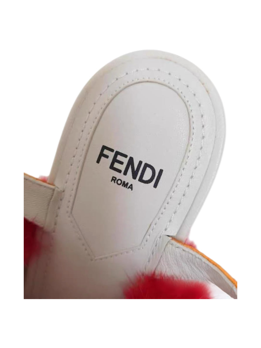 Fendi S/S 2022 Runway Fur Trim Sculptural Wedge Sandals Multicolor Mink Acrylic Heel Statement Heels