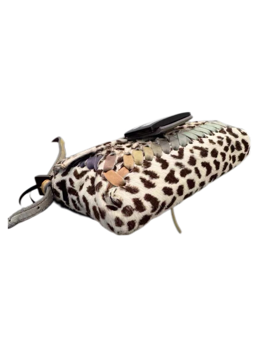 Fendi Vintage Re-Edition Baguette Leopard Pony Hair Bag Marble FF Logo Limited Edition Mini Bag