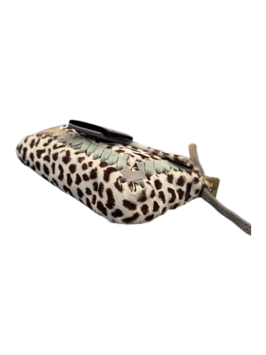Fendi Vintage Re-Edition Baguette Leopard Pony Hair Bag Marble FF Logo Limited Edition Mini Bag