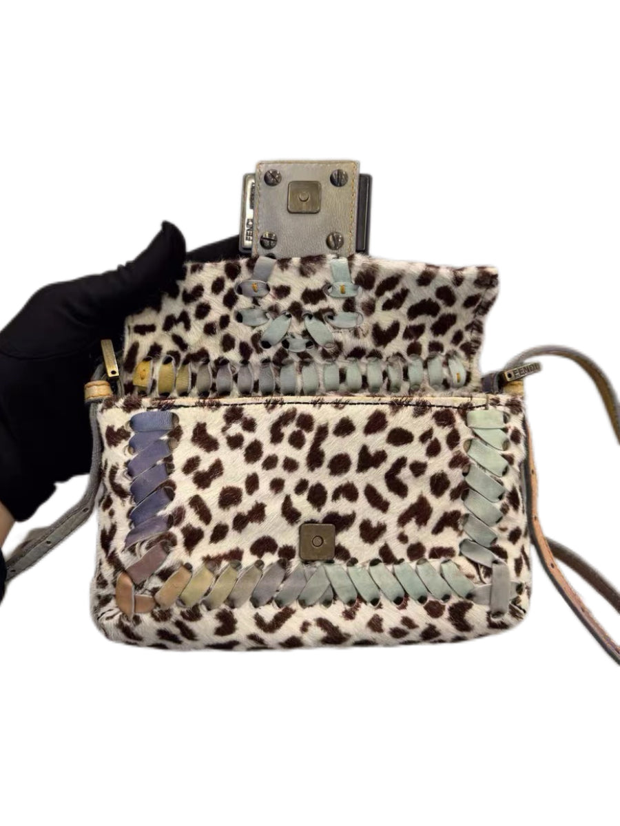 Fendi Vintage Re-Edition Baguette Leopard Pony Hair Bag Marble FF Logo Limited Edition Mini Bag
