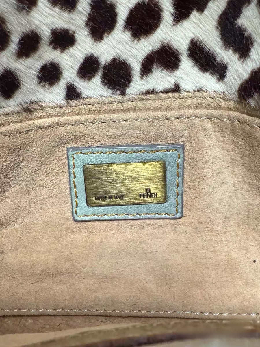 Fendi Vintage Re-Edition Baguette Leopard Pony Hair Bag Marble FF Logo Limited Edition Mini Bag