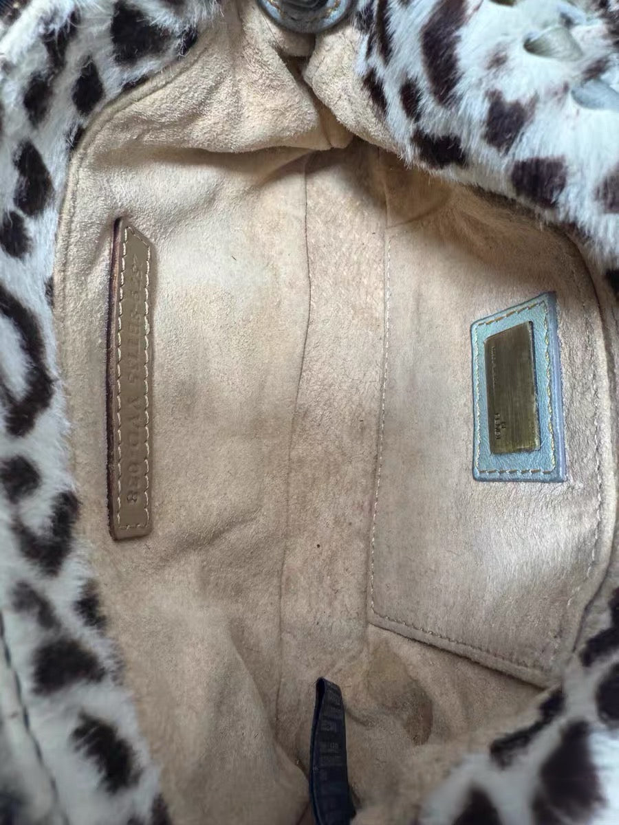 Fendi Vintage Re-Edition Baguette Leopard Pony Hair Bag Marble FF Logo Limited Edition Mini Bag
