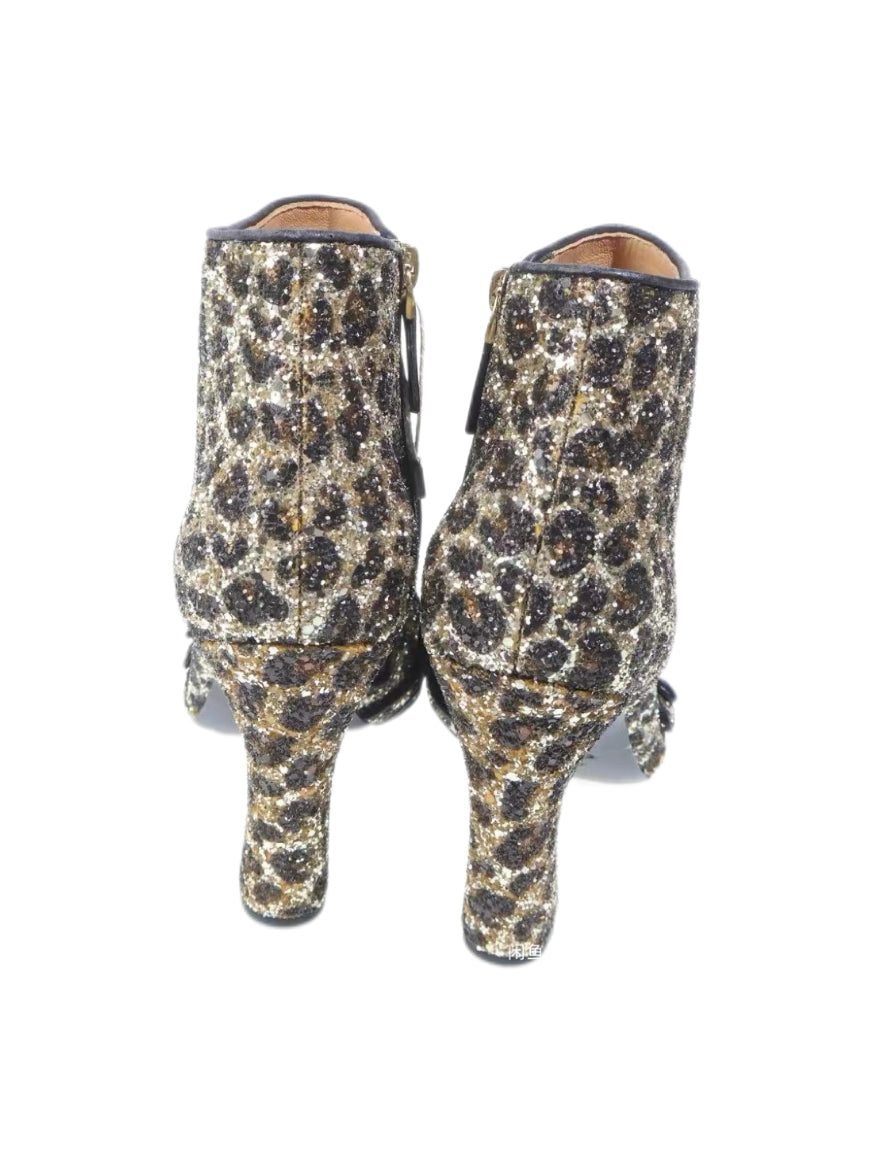 DSQUARED2 Crystal Leopard Print Ankle Boots Glitter Embellished Statement High Heel Archive Boots
