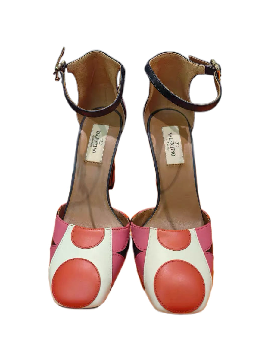 Valentino Garavani Runway Colorblock Leather Polka Dot Patchwork Ankle Strap Heels Sculptural Block Heel Statement Pumps