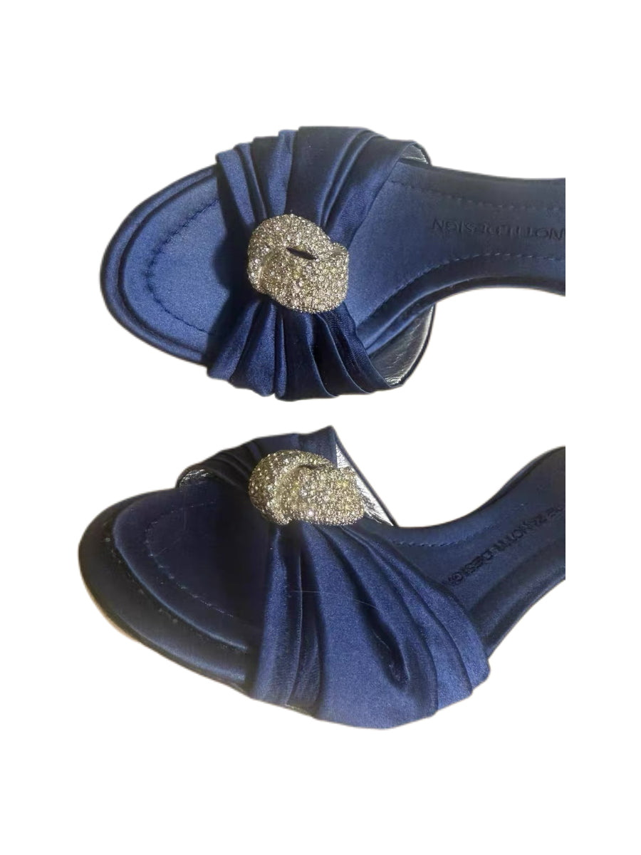 Giuseppe Zanotti Navy Satin Crystal Buckle Heeled Sandals Elegant Evening Mule Heels