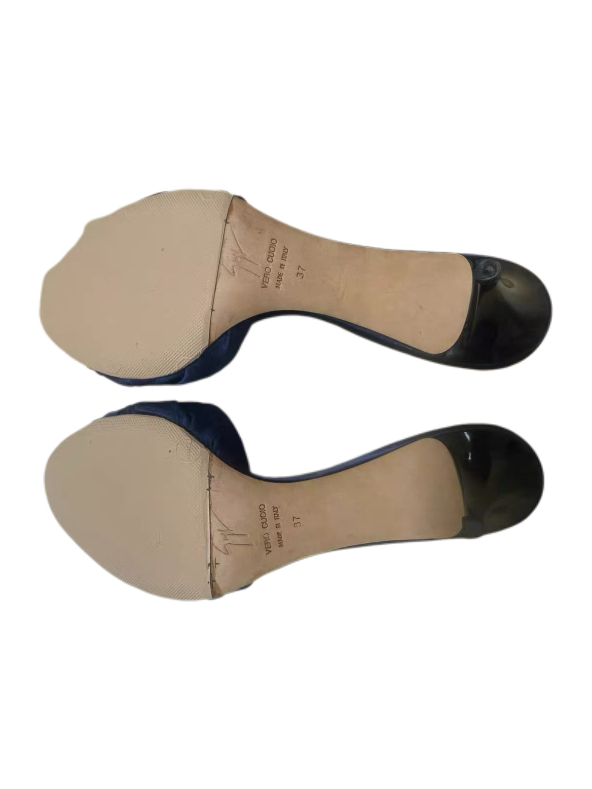 Giuseppe Zanotti Navy Satin Crystal Buckle Heeled Sandals Elegant Evening Mule Heels