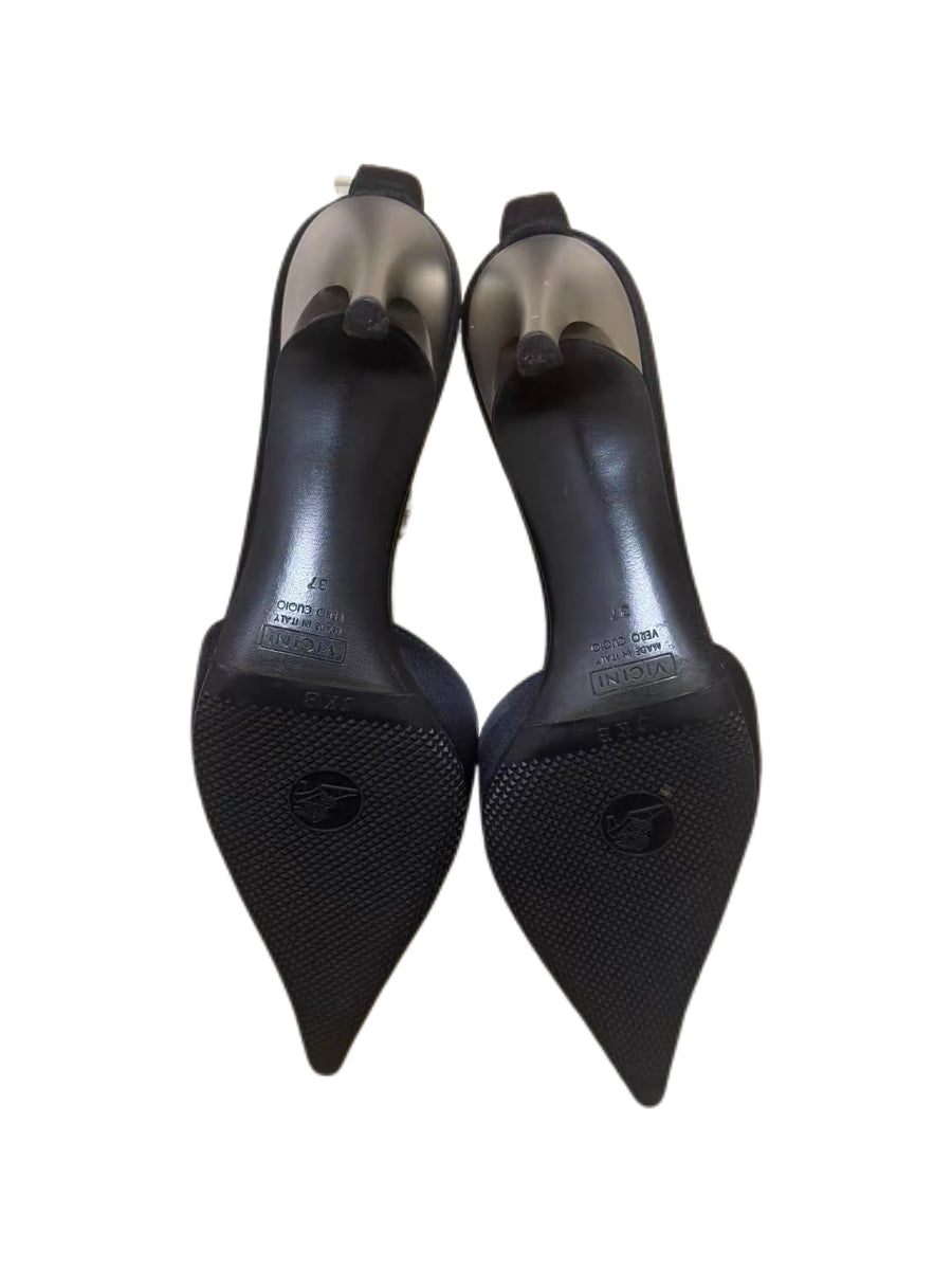 Giuseppe Zanotti Black Satin Crystal Fringe Chain Pointed Heels Statement Evening Pumps