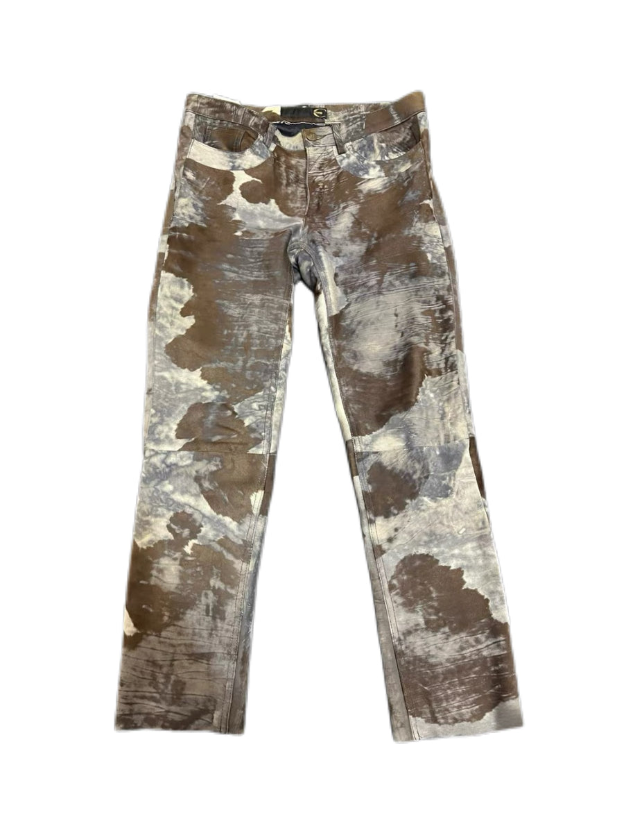 Just Cavalli Vintage Pony Hair Pants Brown Abstract Leather Trousers Rare Limited Edition Archive