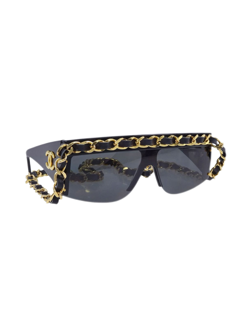 Chanel 1992 Spring Summer Vintage Chain-Link Shield Sunglasses CC Logo Runway Archive Necklace Frame