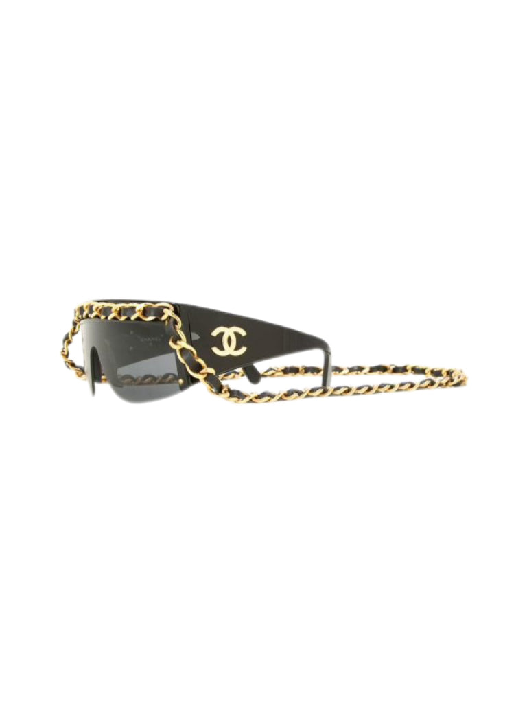 Chanel 1992 Spring Summer Vintage Chain-Link Shield Sunglasses CC Logo Runway Archive Necklace Frame
