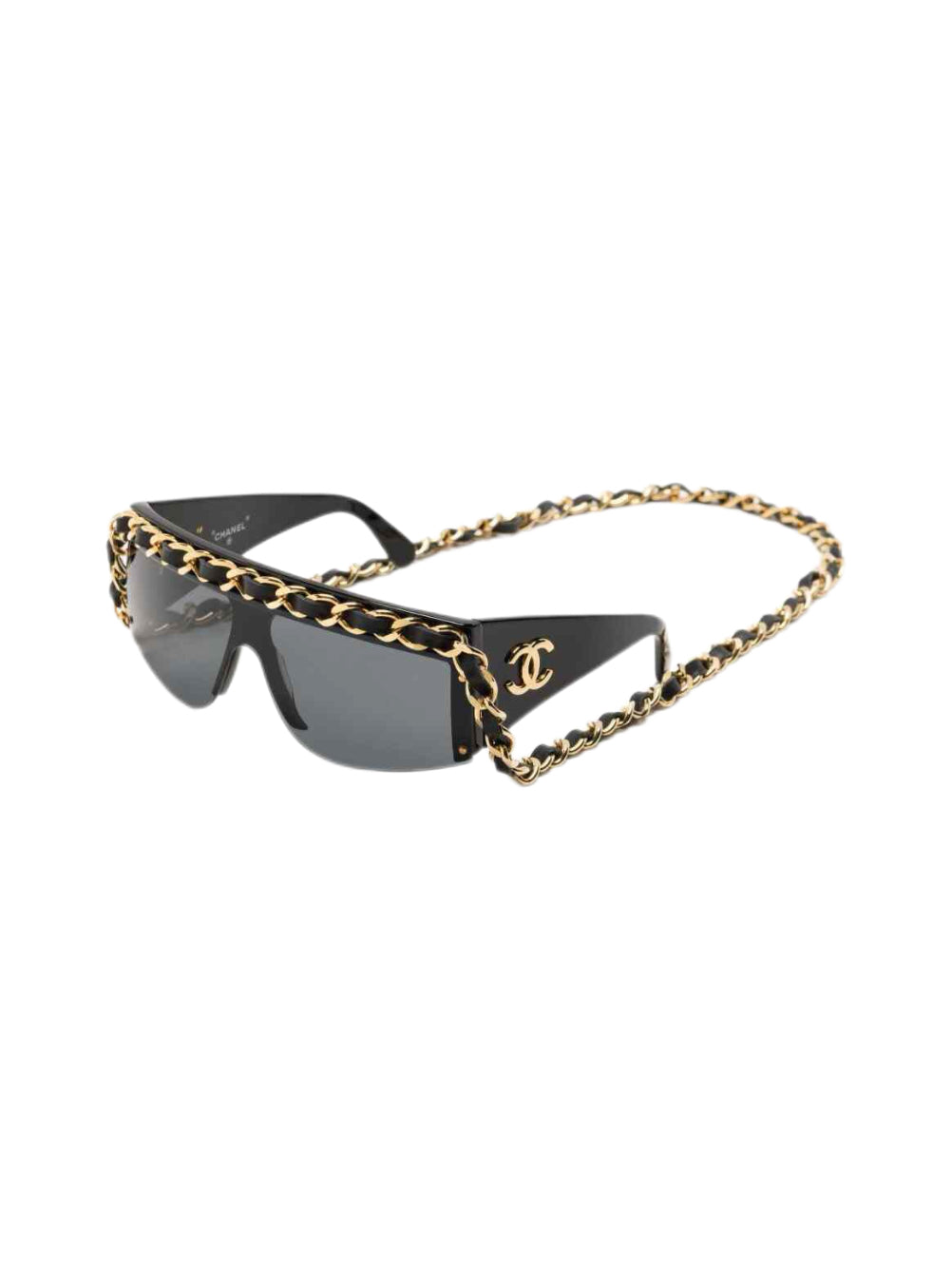 Chanel 1992 Spring Summer Vintage Chain-Link Shield Sunglasses CC Logo Runway Archive Necklace Frame
