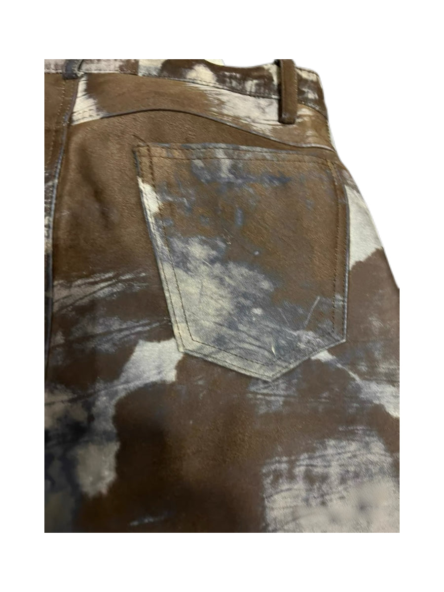 Just Cavalli Vintage Pony Hair Pants Brown Abstract Leather Trousers Rare Limited Edition Archive