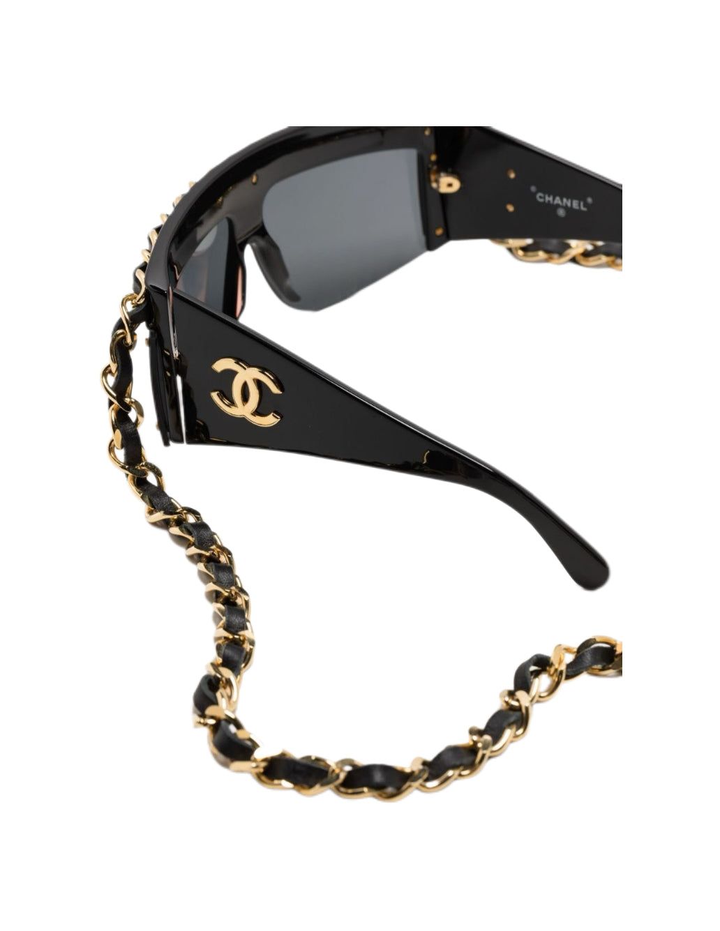 Chanel 1992 Spring Summer Vintage Chain-Link Shield Sunglasses CC Logo Runway Archive Necklace Frame