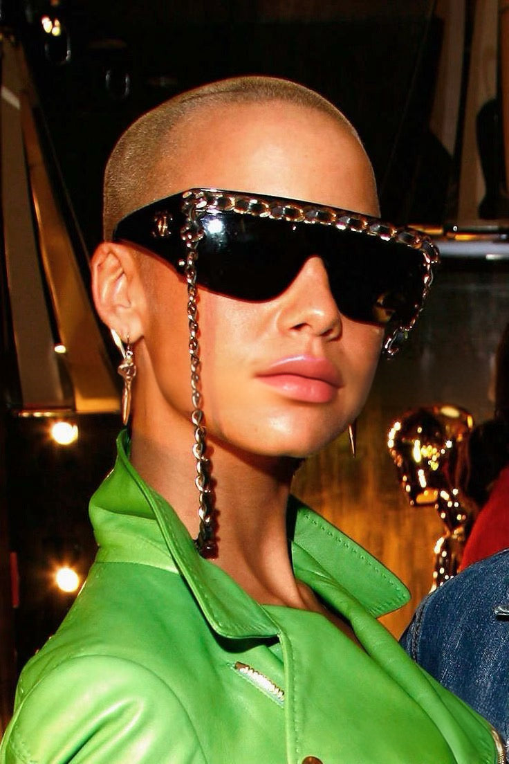 Chanel 1992 Spring Summer Vintage Chain-Link Shield Sunglasses CC Logo Runway Archive Necklace Frame
