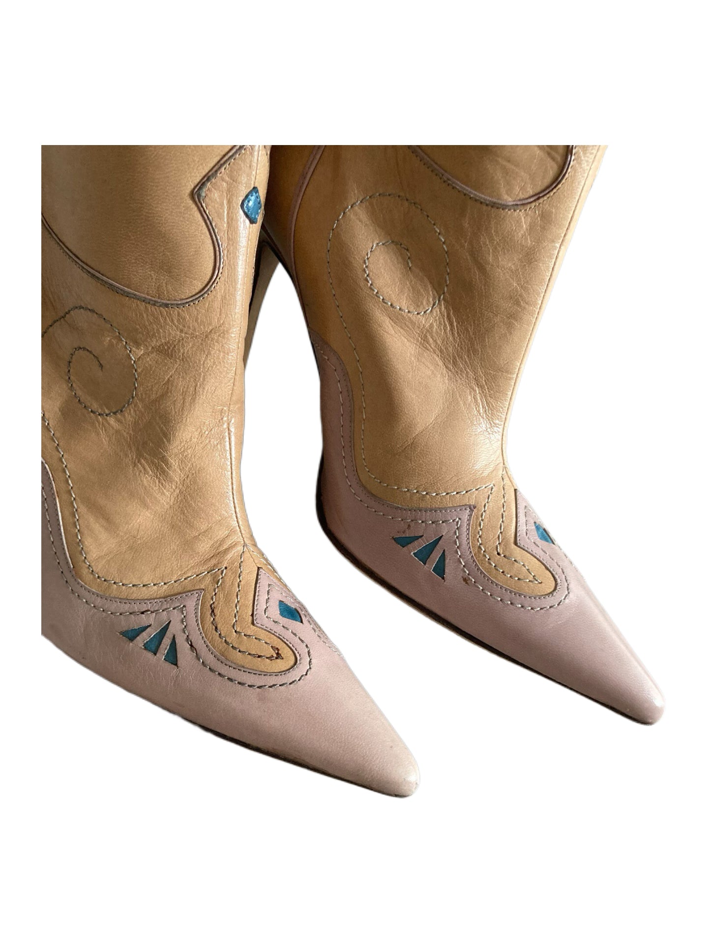 Jimmy Choo Vintage Western Knee High Boots Pointed Toe Leather Stiletto Rare Designer Boots Size 39.5