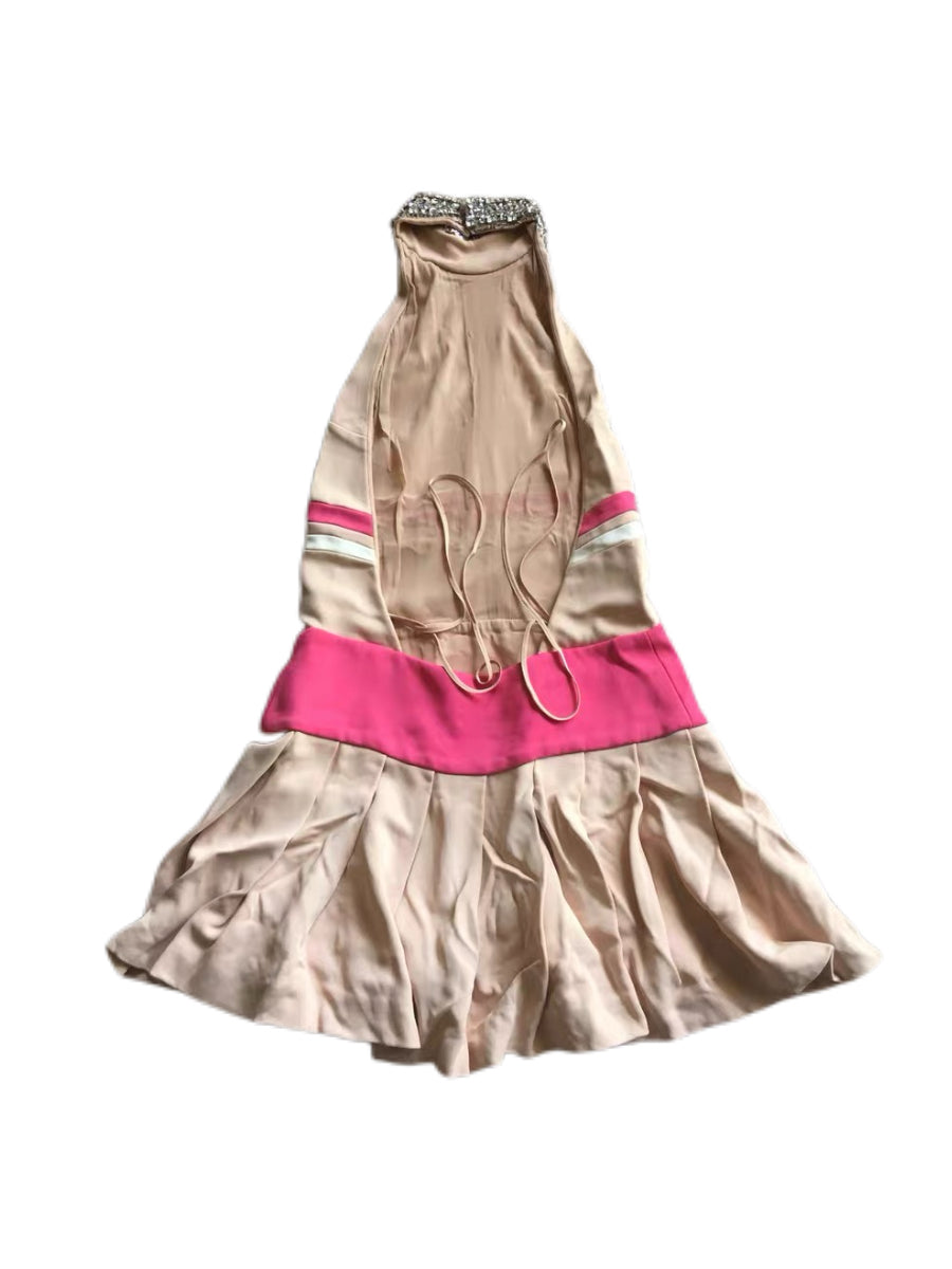 Miu Miu Runway Crystal Neck Halter Dress Pink Nude Mini Dress Rare Archive 38