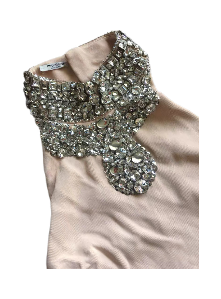 Miu Miu Runway Crystal Neck Halter Dress Pink Nude Mini Dress Rare Archive 38