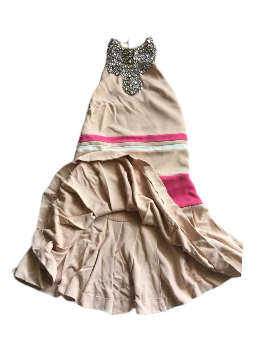 Miu Miu Runway Crystal Neck Halter Dress Pink Nude Mini Dress Rare Archive 38