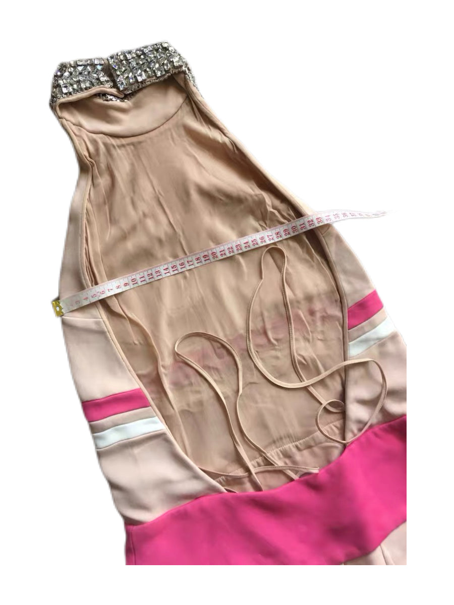 Miu Miu Runway Crystal Neck Halter Dress Pink Nude Mini Dress Rare Archive 38
