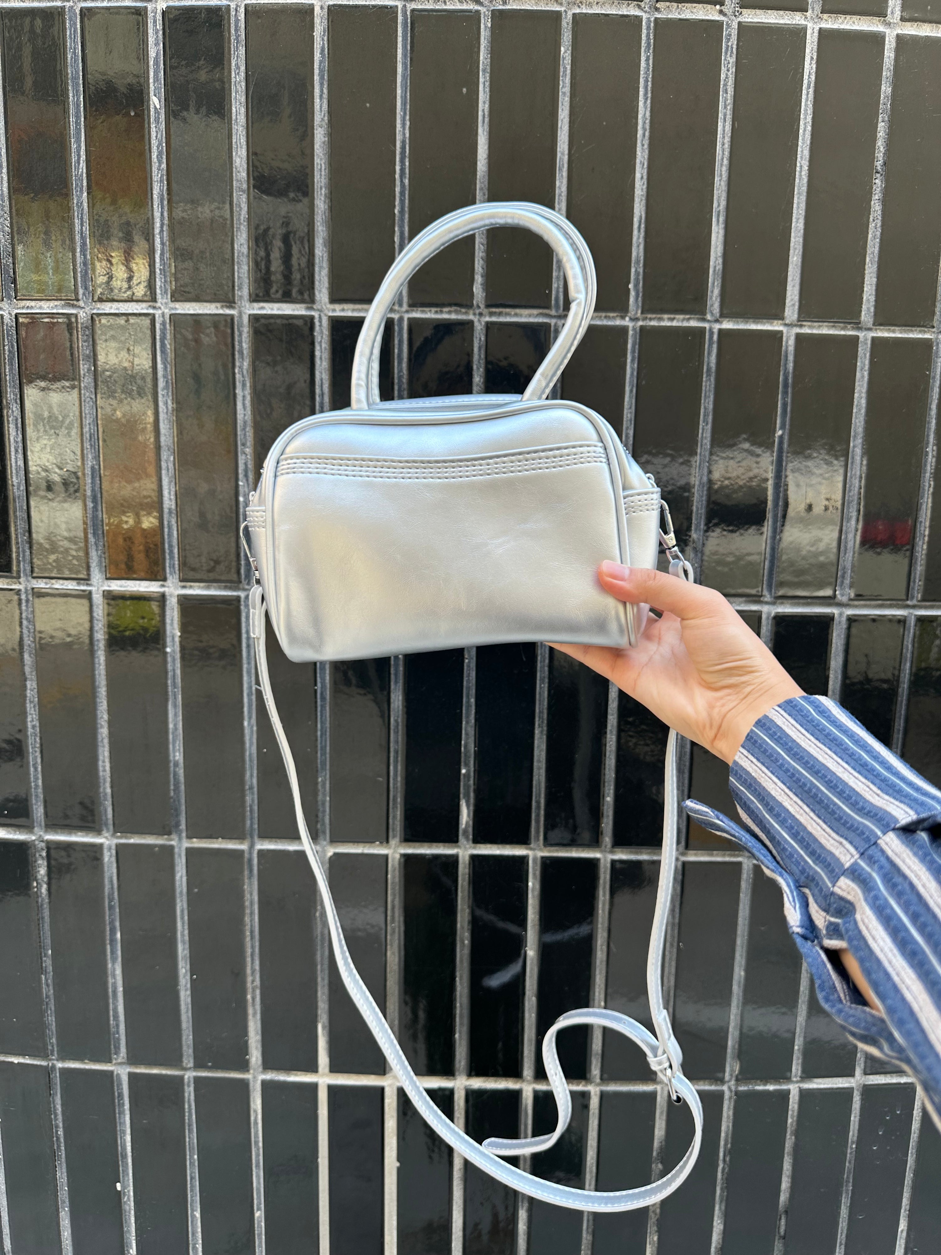 Metallic Silver Box Mini Bag