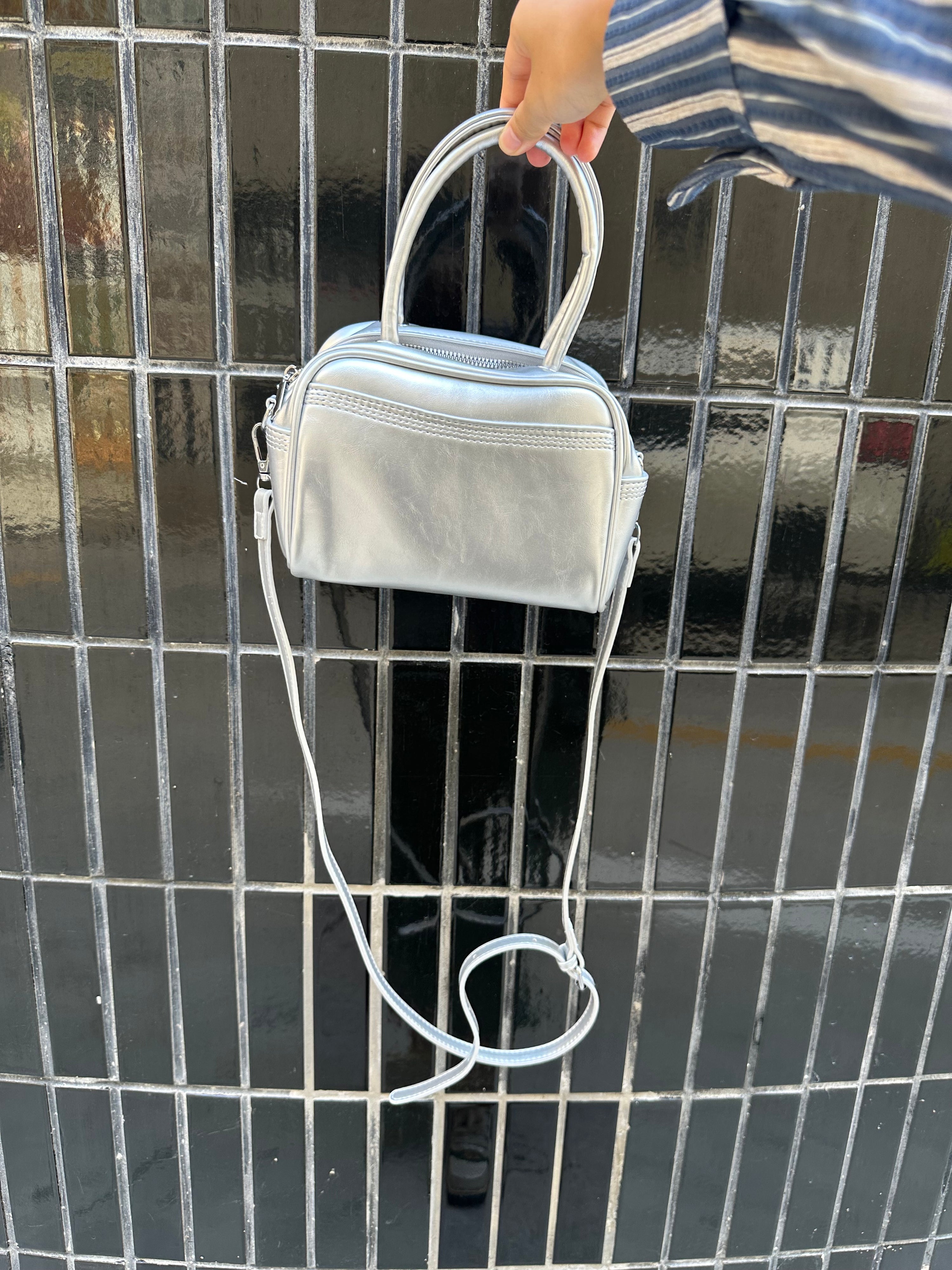 Metallic Silver Box Mini Bag
