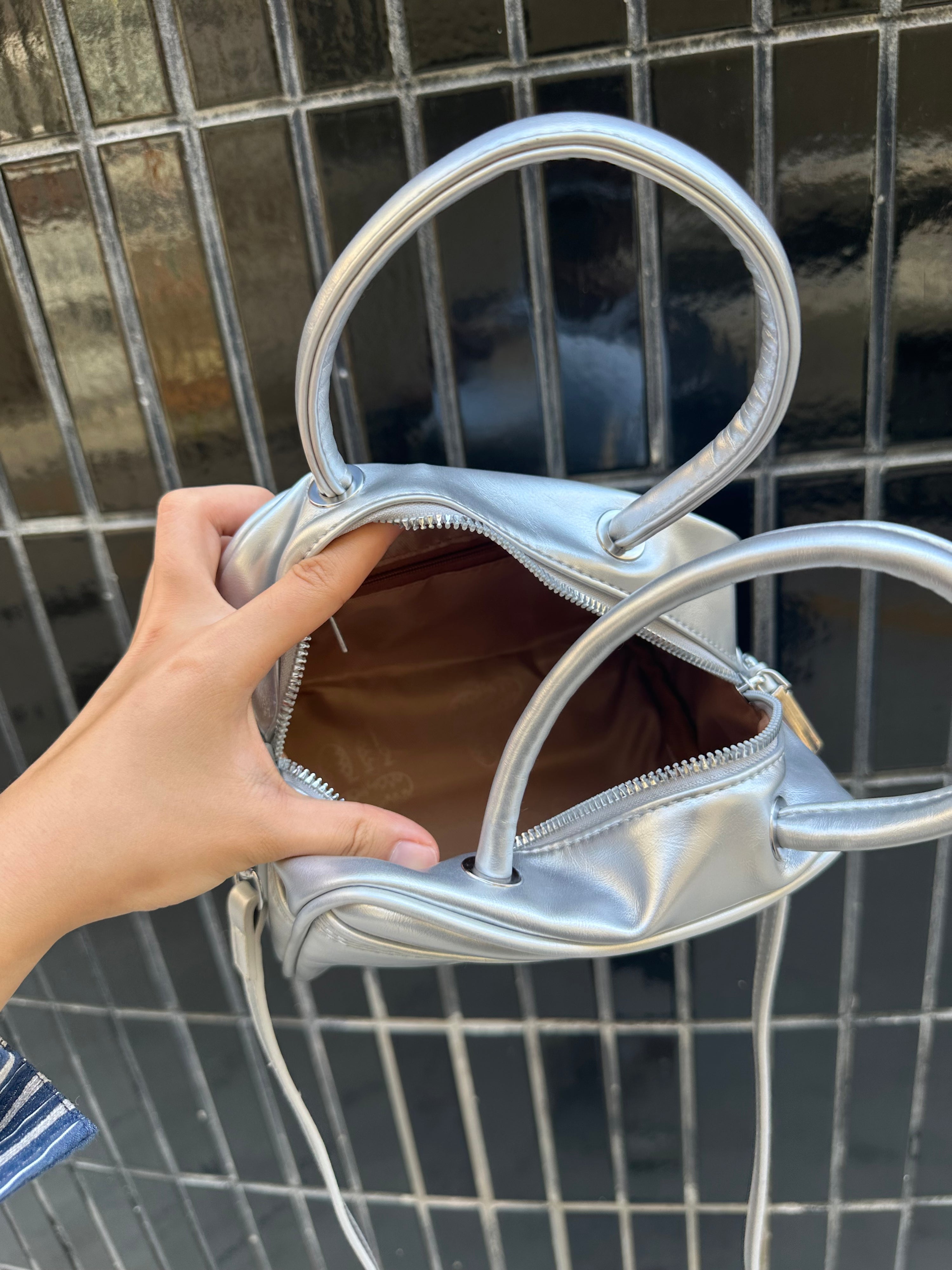 Metallic Silver Box Mini Bag
