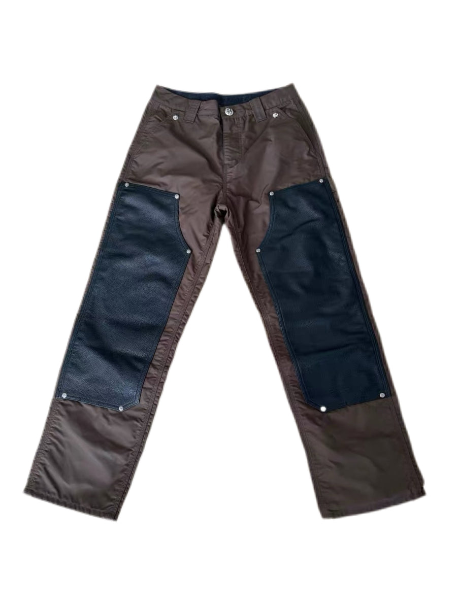 Chrome Hearts Women’s Brown Leather Panel Carpenter Pants – Rare Pink Cross Patch Archive Piece