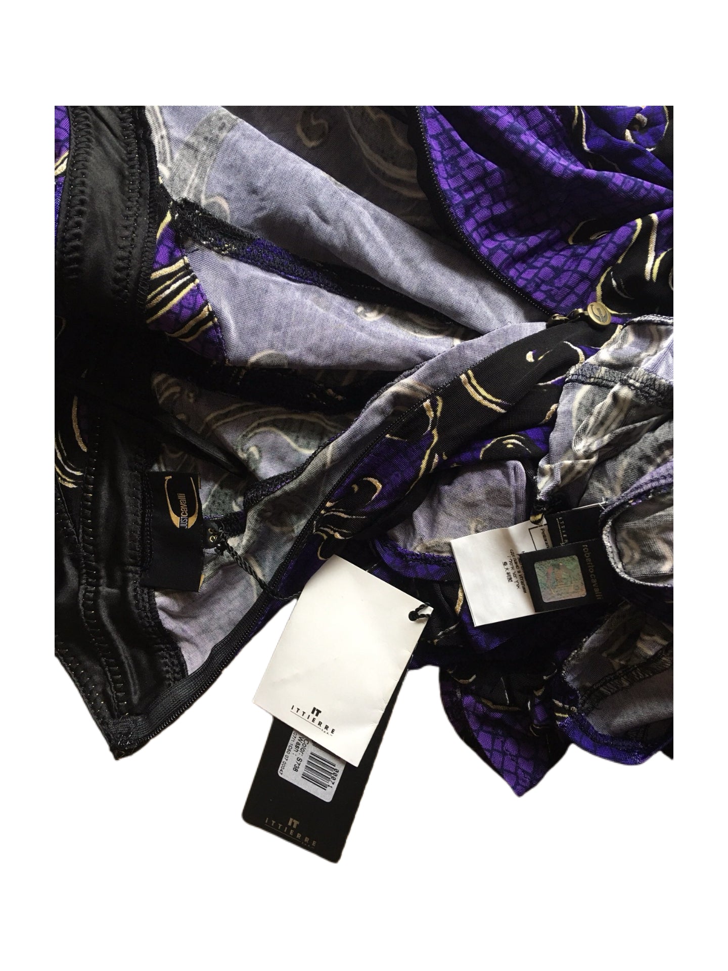 Just Cavalli Vintage Purple Printed Mermaid Dress Stretch Slip Dress Madonna Archive Rare