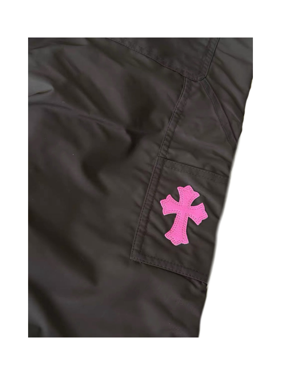 Chrome Hearts Women’s Brown Leather Panel Carpenter Pants – Rare Pink Cross Patch Archive Piece