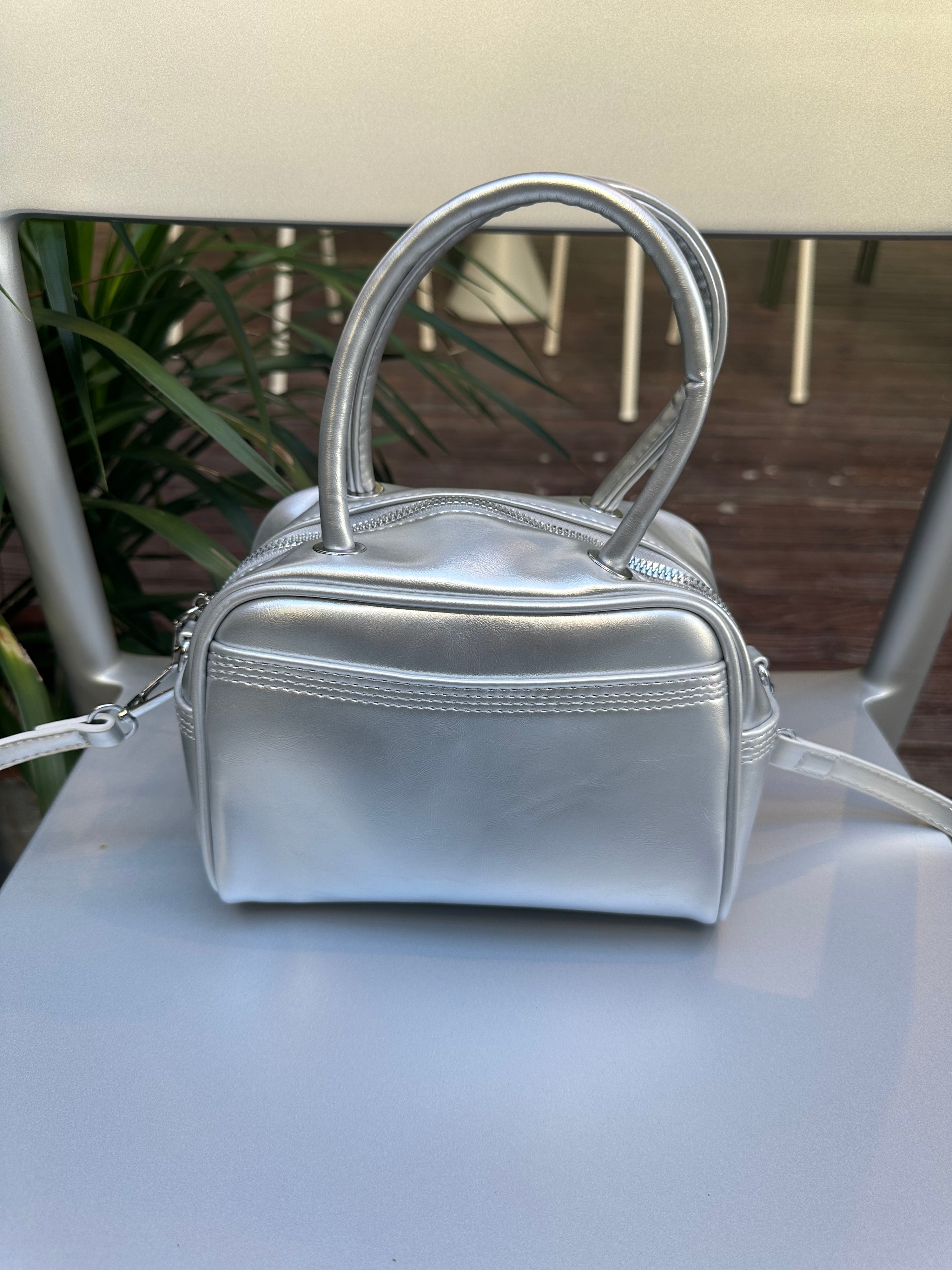 Metallic Silver Box Mini Bag