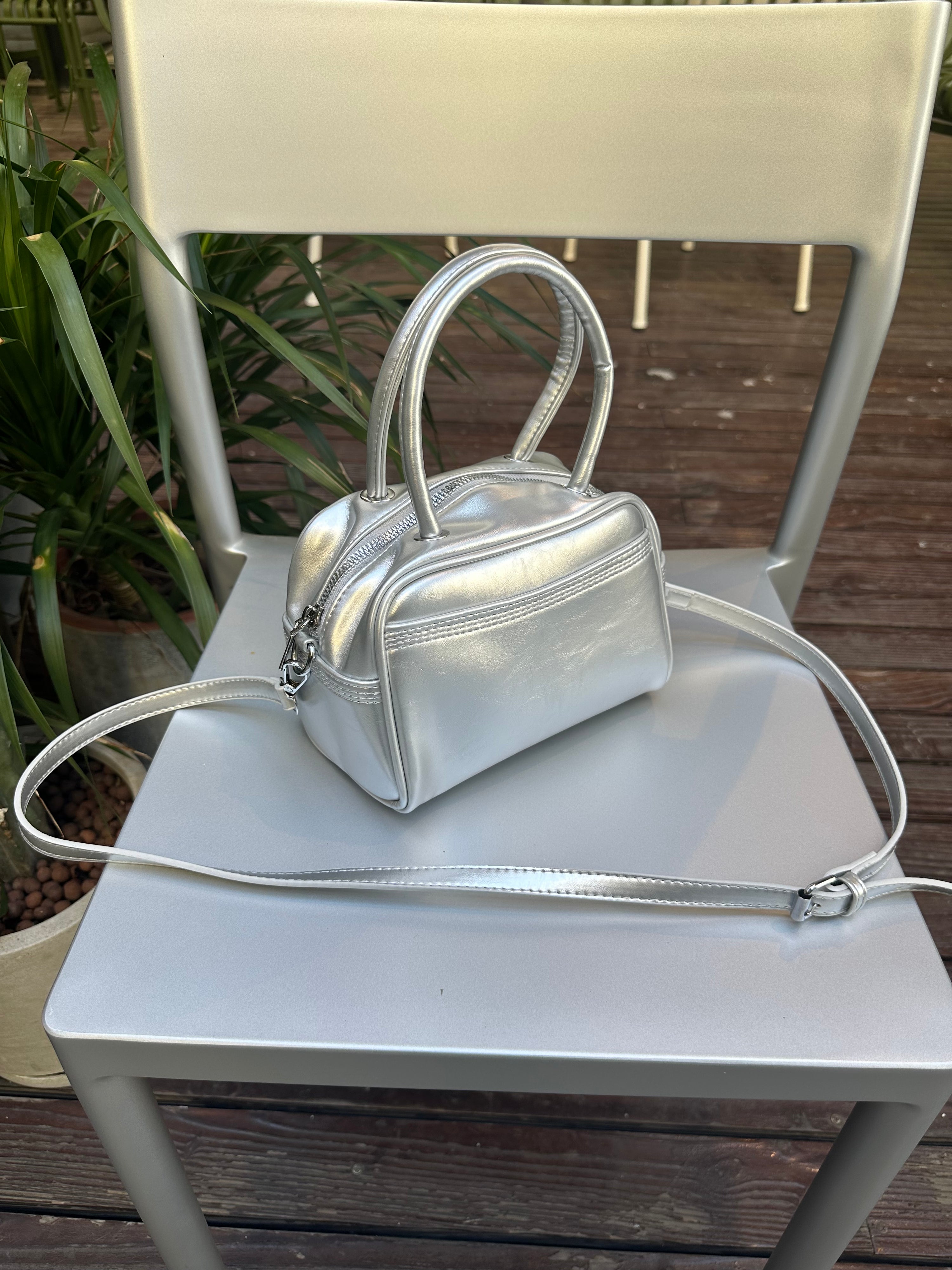 Metallic Silver Box Mini Bag
