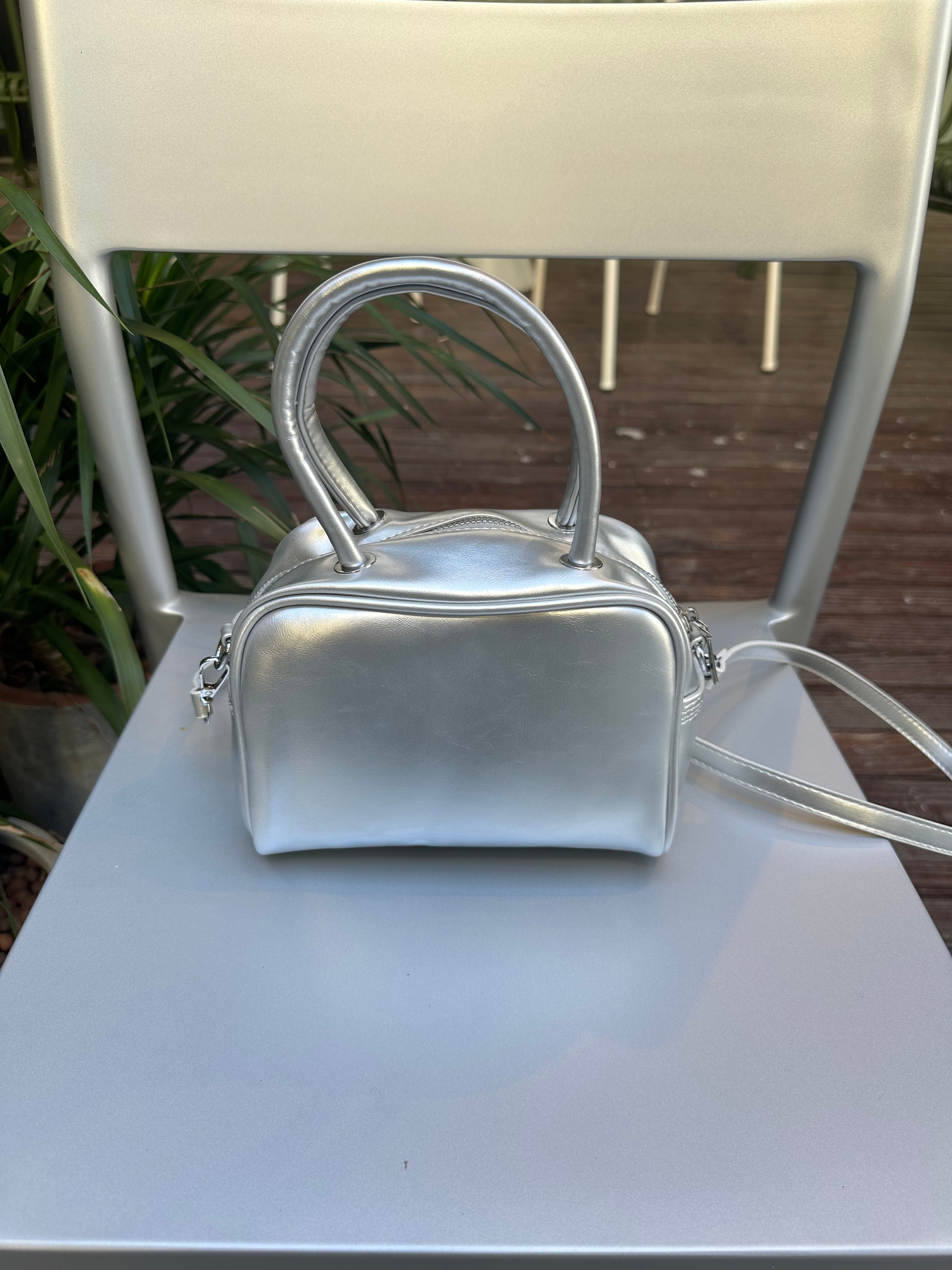 Metallic Silver Box Mini Bag