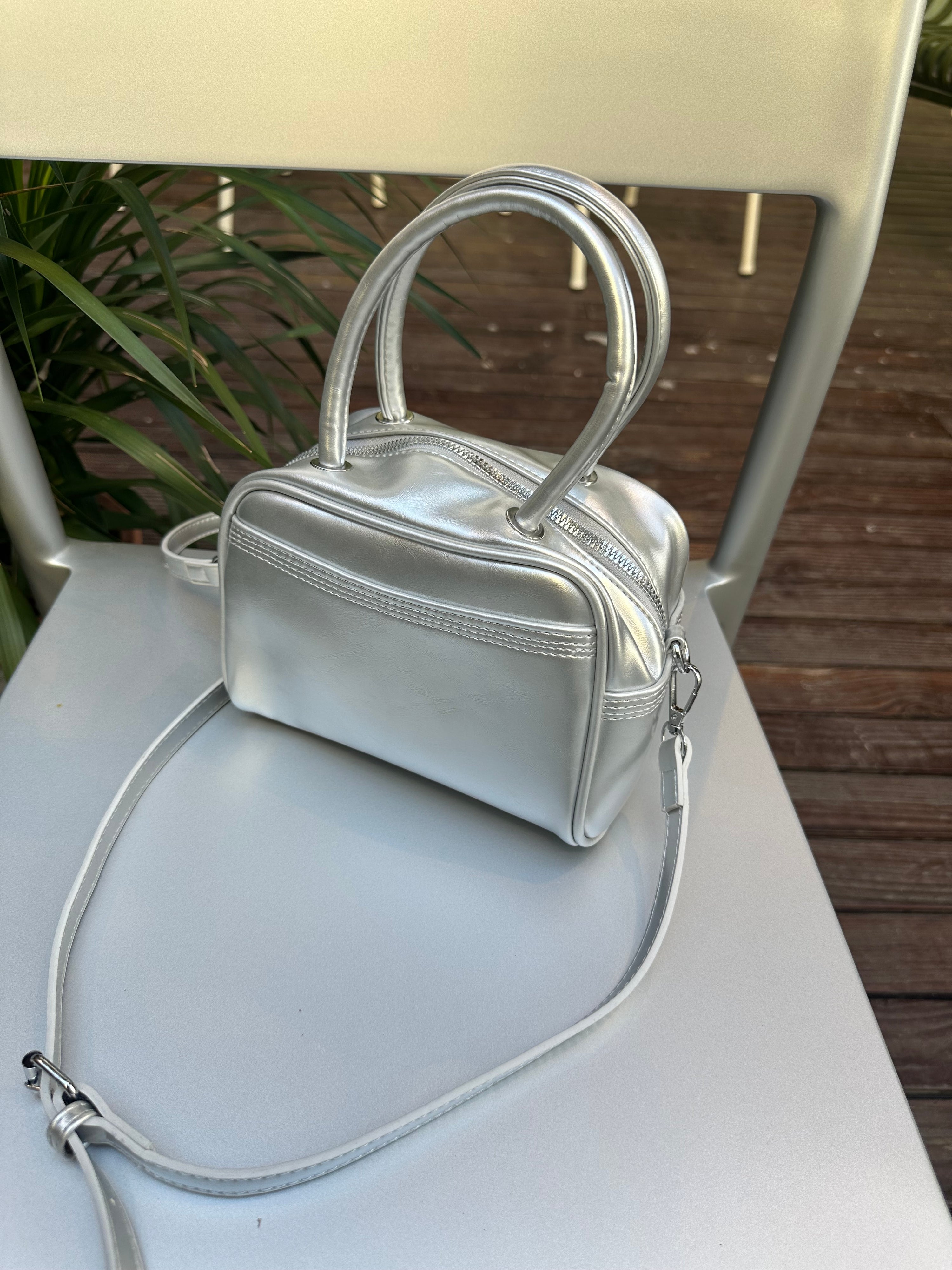 Metallic Silver Box Mini Bag