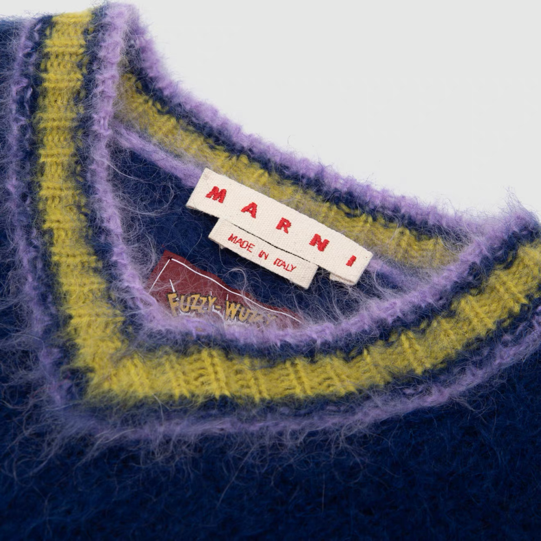 Marni “Fuzzy Wuzzy College” Royal Blue Mohair V-Neck Knit — Size