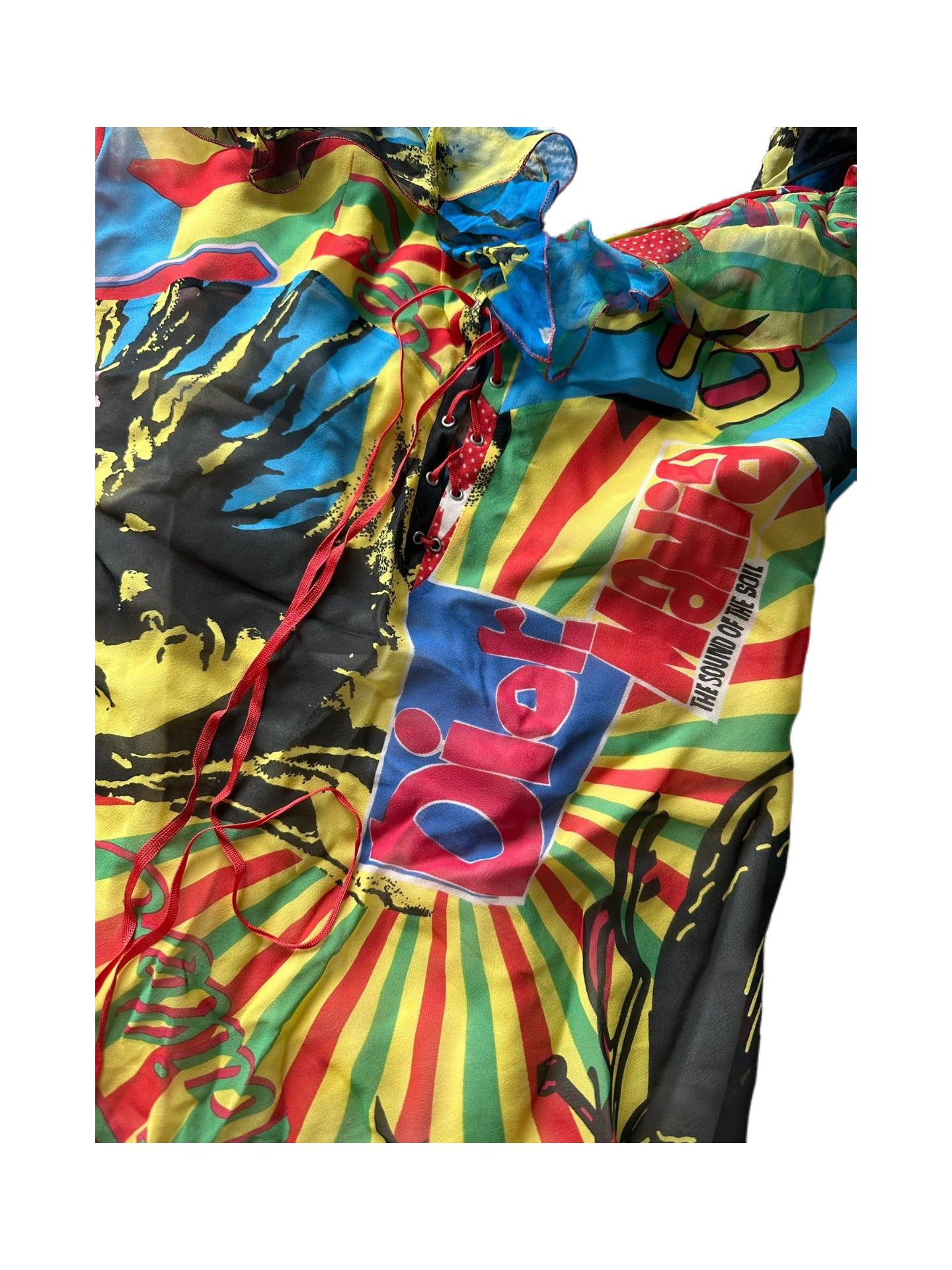 Christian Dior by John Galliano Jamaican Graphic Silk Ruffle Camisole – Multicolor Runway Archive Top