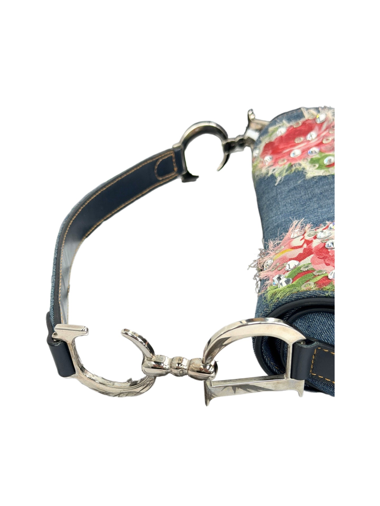 Christian Dior by John Galliano Denim Embroidered Rhinestone Saddle Bag Y2K Archive Limited Edition
