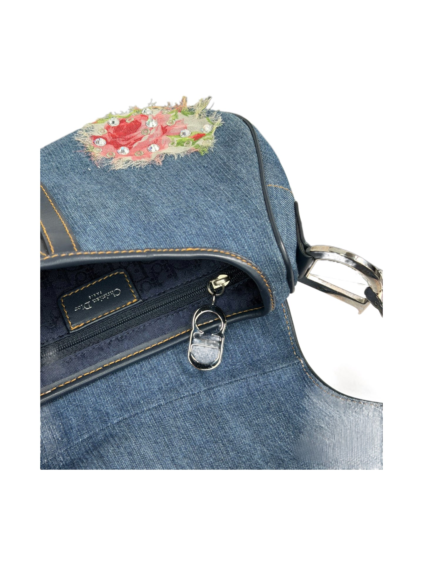 Christian Dior by John Galliano Denim Embroidered Rhinestone Saddle Bag Y2K Archive Limited Edition