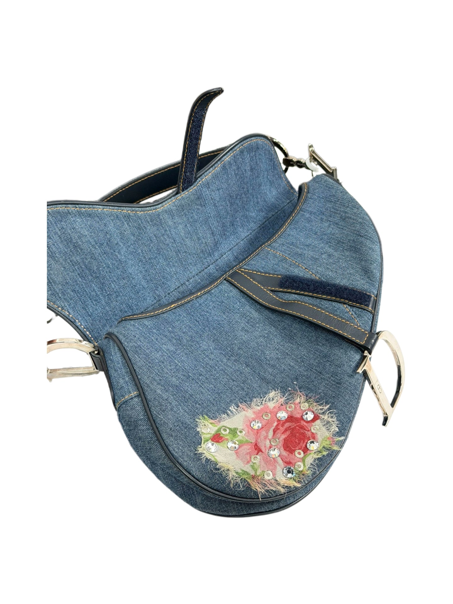 Christian Dior by John Galliano Denim Embroidered Rhinestone Saddle Bag Y2K Archive Limited Edition