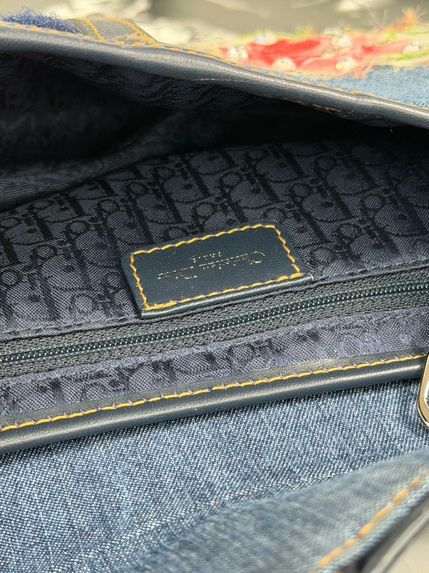 Christian Dior by John Galliano Denim Embroidered Rhinestone Saddle Bag Y2K Archive Limited Edition