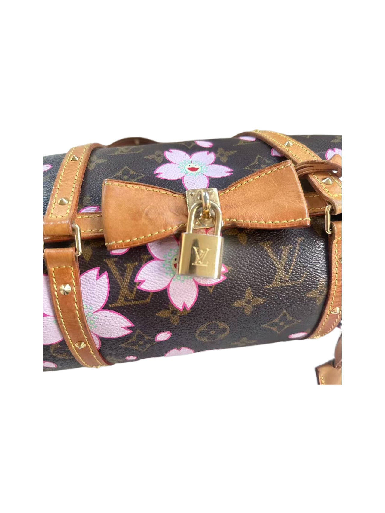 Louis Vuitton x Takashi Murakami Cherry Blossom Monogram Papillon Bow Lock Shoulder Bag Y2K Limited Edition Rare Vintage Piece