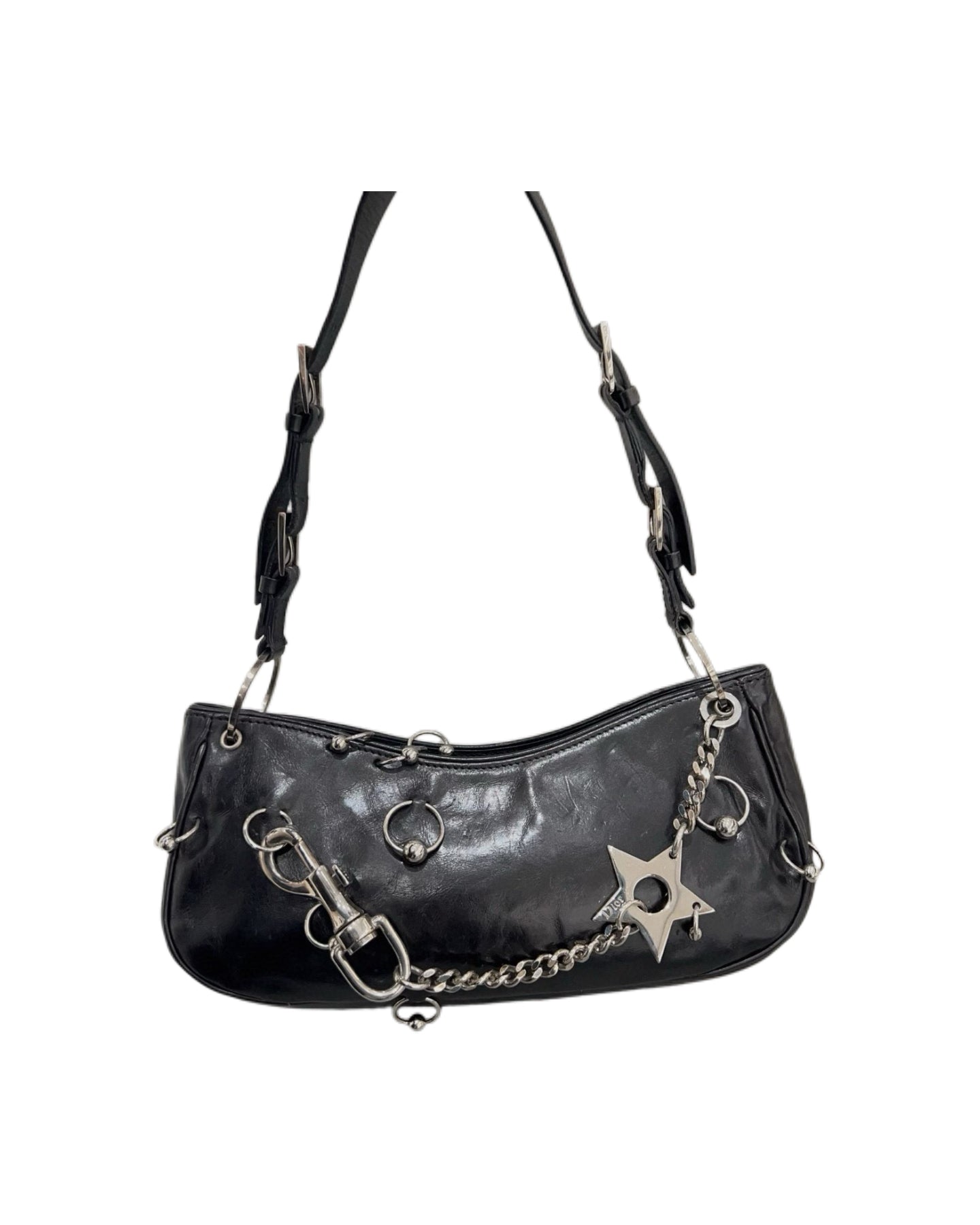 Christian Dior by John Galliano Omotesando Punk Star Chain Black Leather Shoulder Bag Y2K Archive Rare Piece
