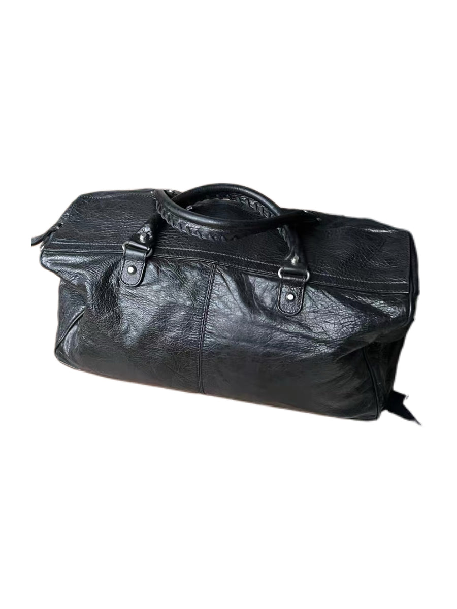 Balenciaga Classic Motorcycle Leather Travel Bag Black Large Weekender Duffle City Work Style Vintage