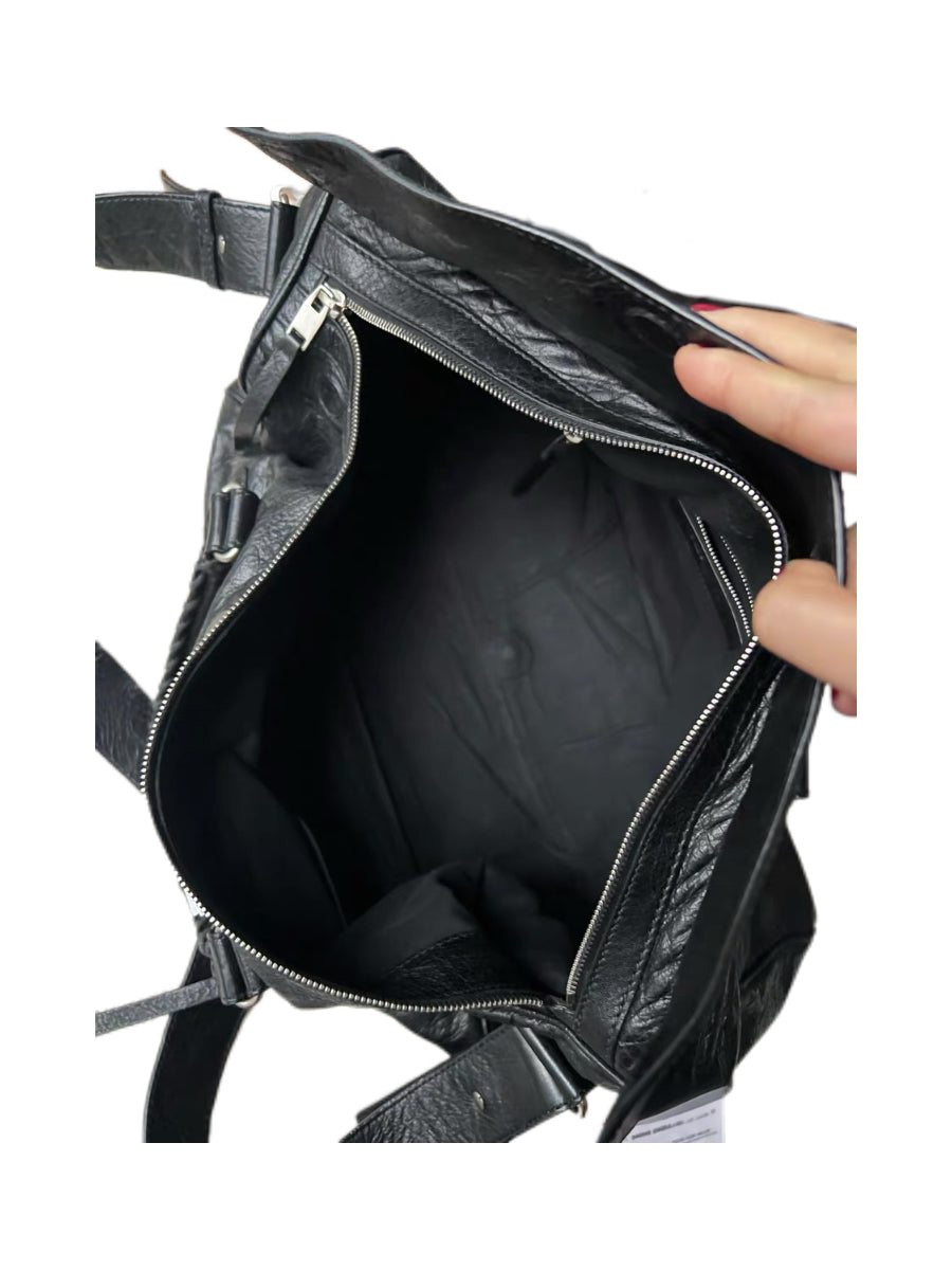 Balenciaga Classic Motorcycle Leather Travel Bag Black Large Weekender Duffle City Work Style Vintage