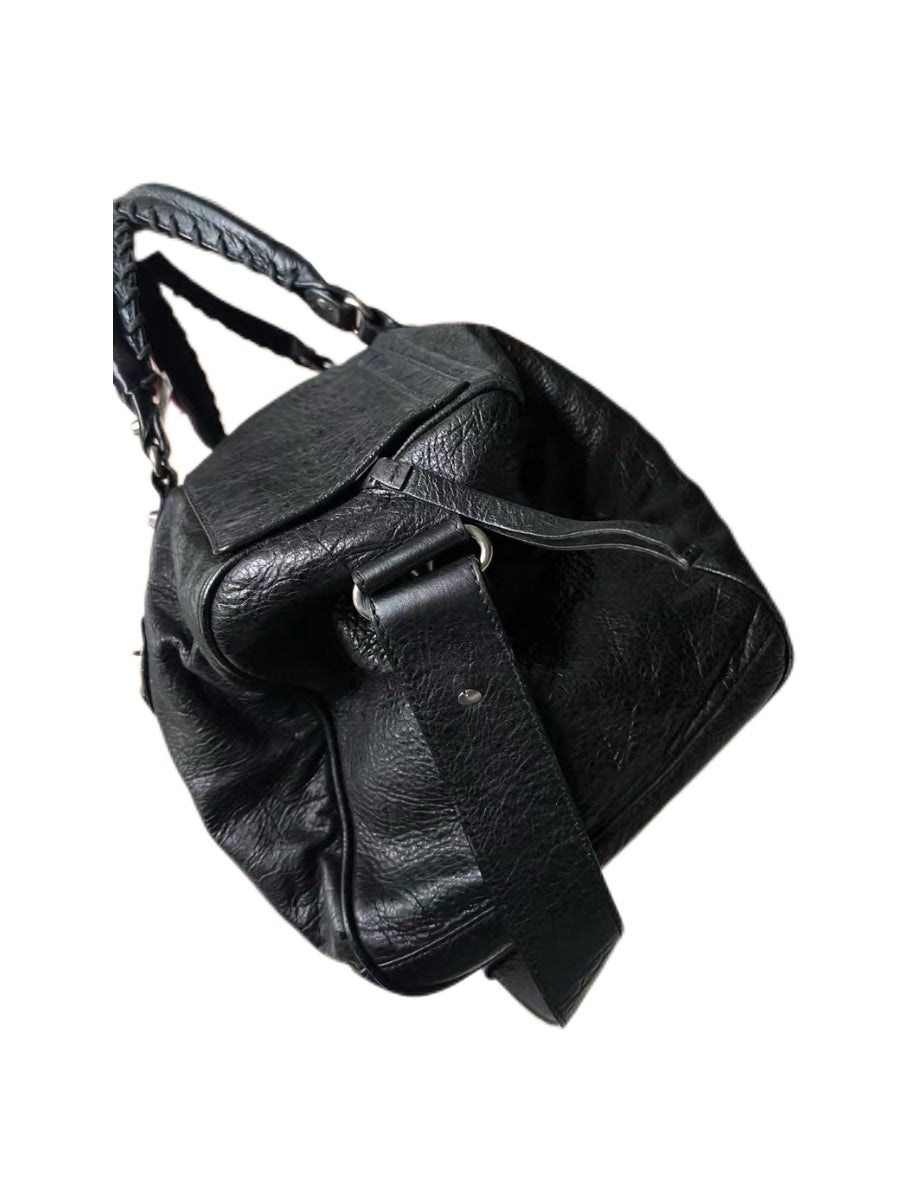 Balenciaga Classic Motorcycle Leather Travel Bag Black Large Weekender Duffle City Work Style Vintage